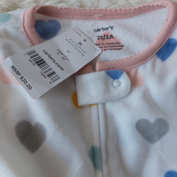 3/$25 Carter Hearts Footie Pajamas - Picture 4 of 7